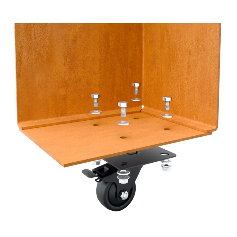 Jardinière en acier corten carrée avec roulettes 100x100x60 cm