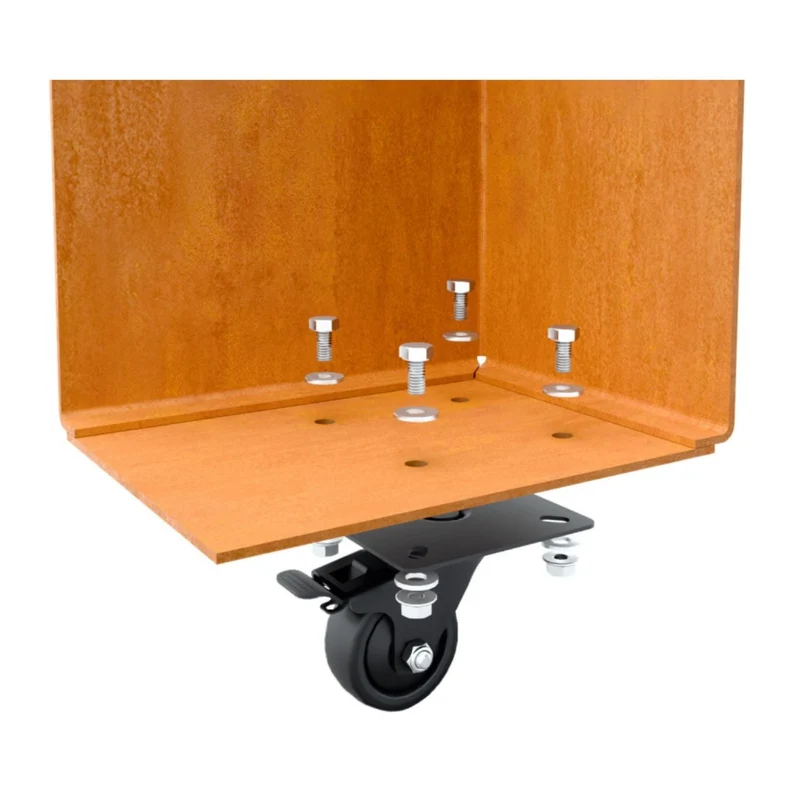 Jardinière en acier corten carrée avec roulettes 80x80x60 cm