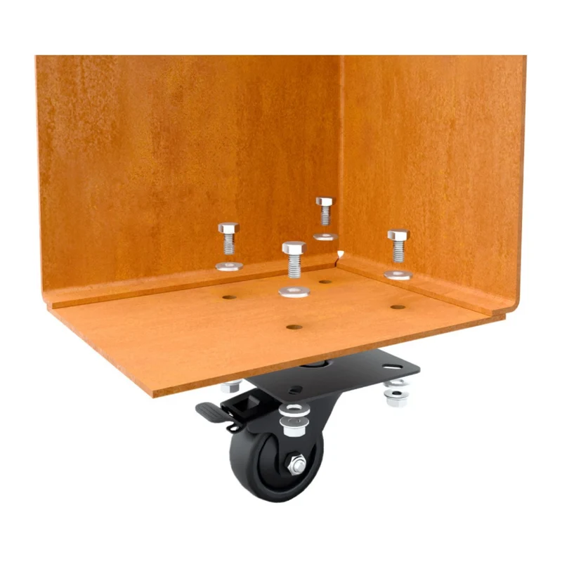 Jardinière en acier corten allongée avec roulettes 150x40x80 cm