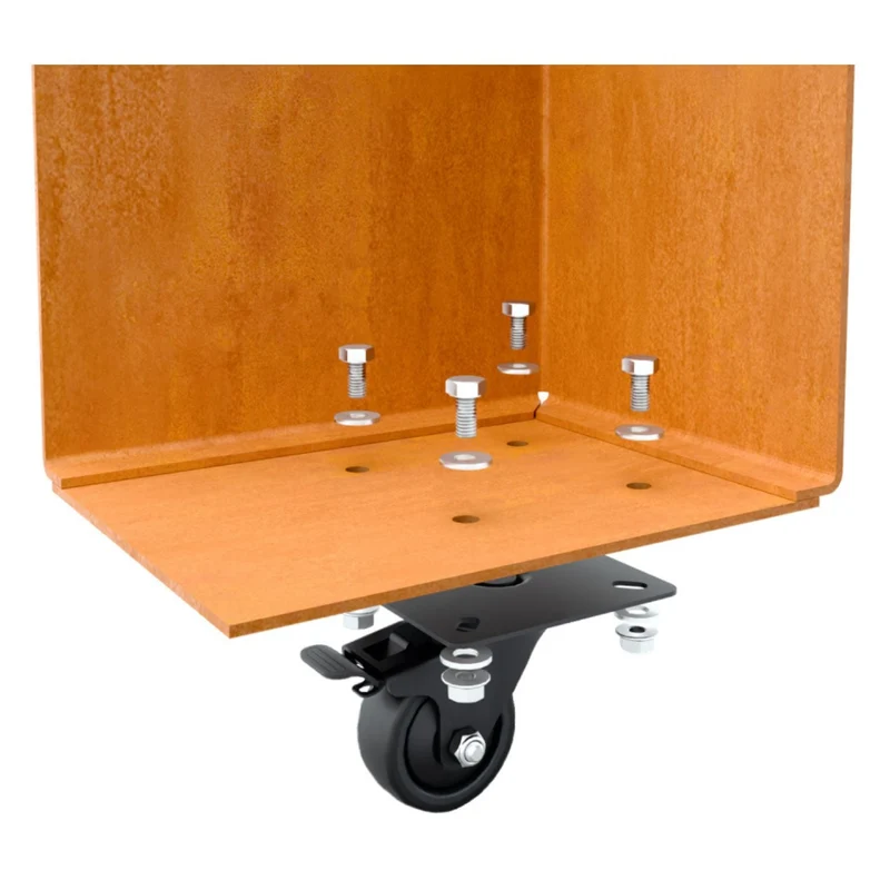 Jardinière en acier corten allongée avec roulettes 100x40x80 cm