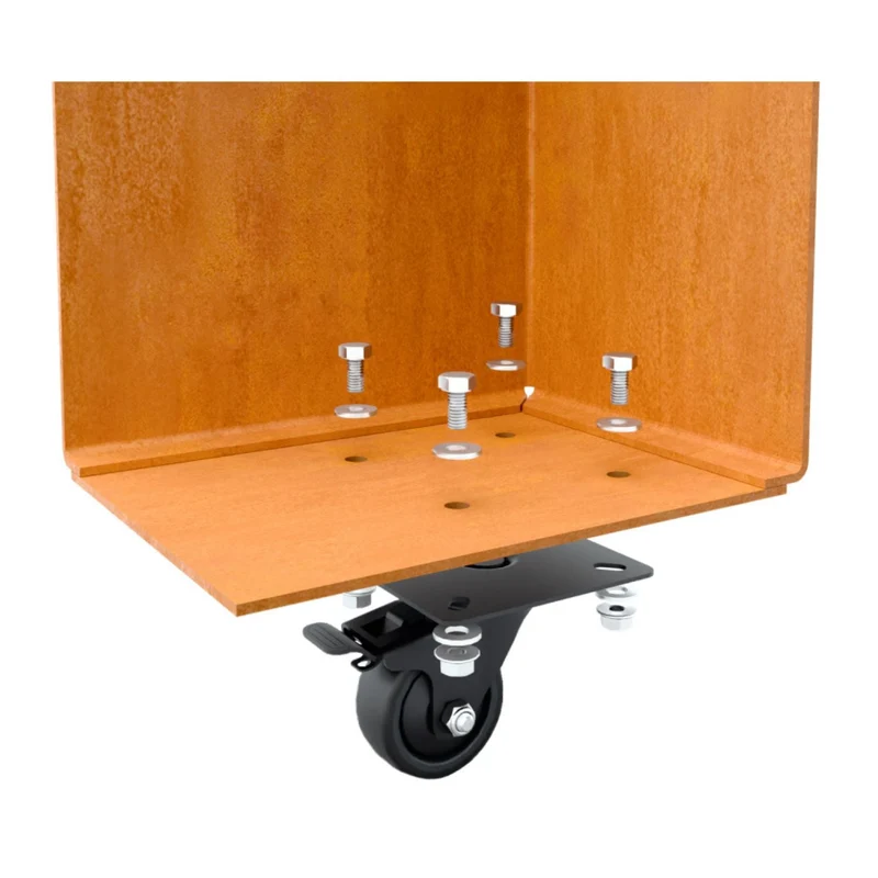 Jardinière en acier corten allongée avec roulettes 120x40x40 cm