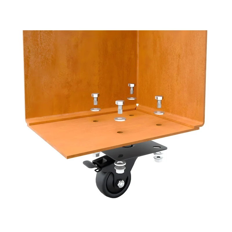 Jardinière en acier corten allongée avec roulettes 150x40x40 cm