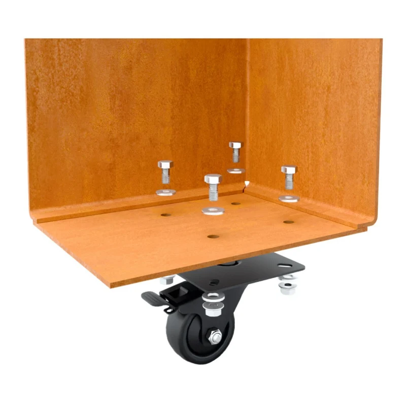 Jardinière en acier corten allongée avec roulettes 200x40x40 cm