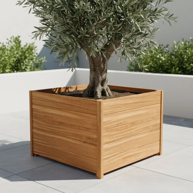 Jardinière en bois dur carrée avec pieds 100x100x68 cm
