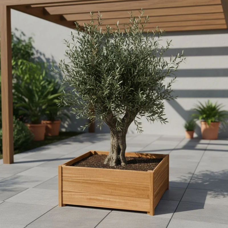 Jardinière en bois dur carrée avec pieds 100x100x42 cm
