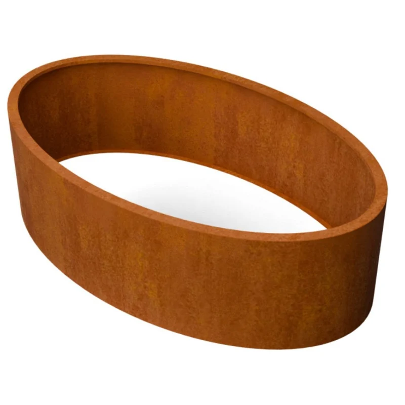 Jardinière en acier corten elliptique sans fond 200x120x60 cm