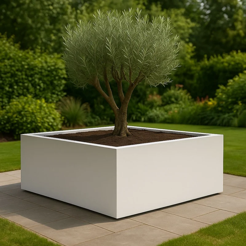 GARDRA Jardinière en polyester blanche pur 200x200x60 cm RAL 9010