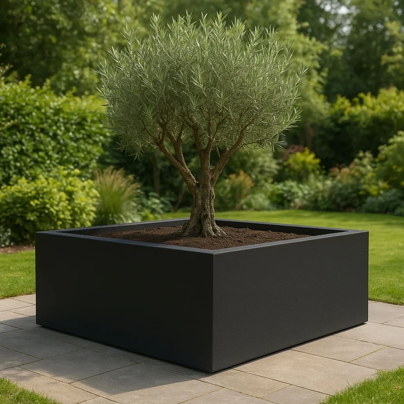 GARDRA Jardinière en polyester noire de jais 200x200x60 cm RAL 9005