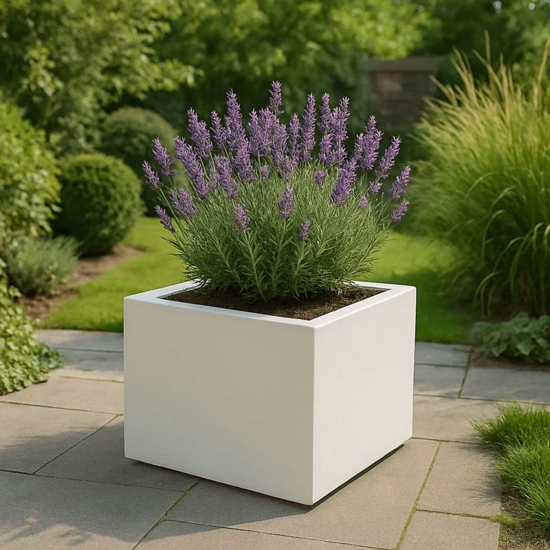 GARDRA Jardinière en polyester blanche pur 60x60x40 cm RAL 9010