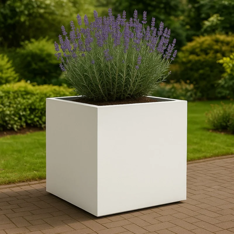 GARDRA Jardinière en polyester blanche pur 100x100x100 cm RAL 9010