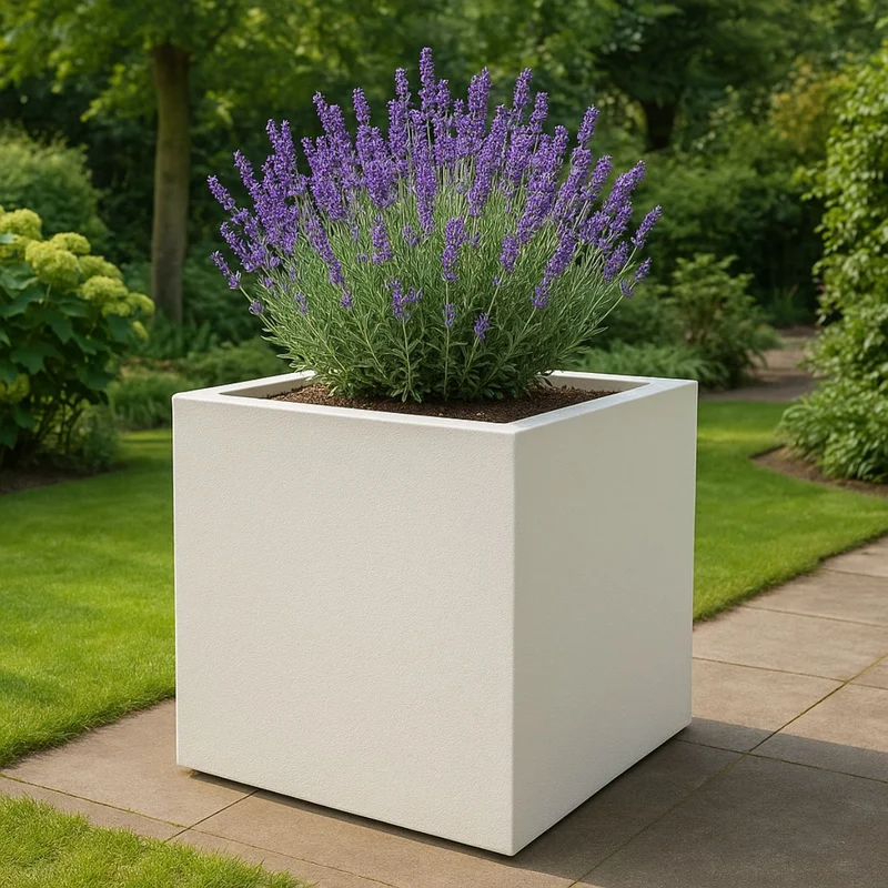 GARDRA Jardinière en polyester blanche pur 100x100x80 cm RAL 9010