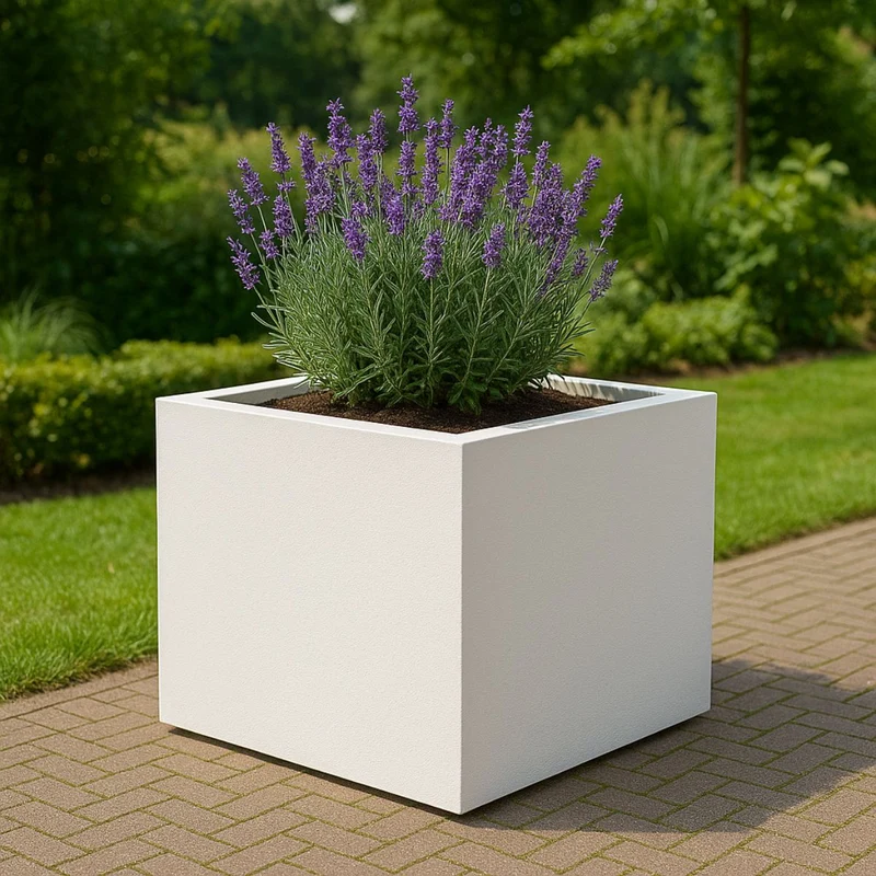 GARDRA Jardinière en polyester blanche pur 100x100x60 cm RAL 9010