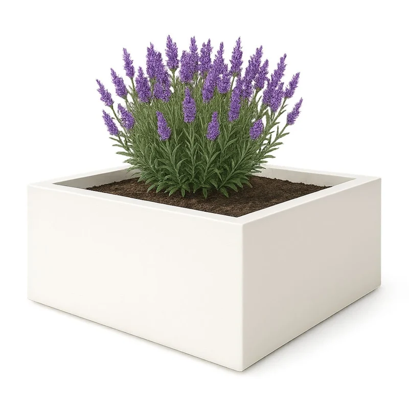 GARDRA Jardinière en polyester blanche pur 100x100x40 cm RAL 9010