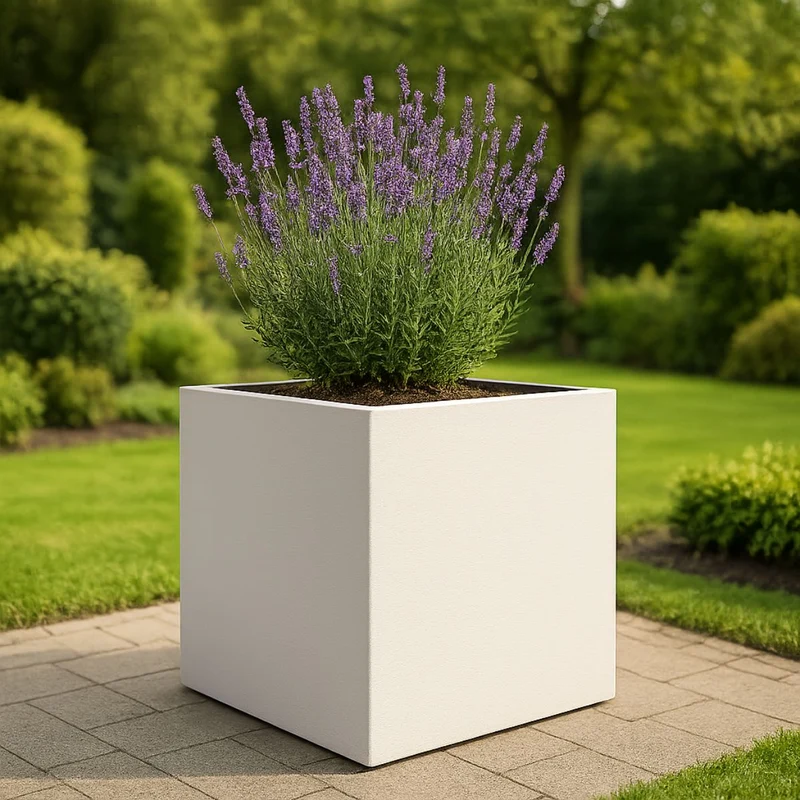 GARDRA Jardinière en polyester blanche pur 120x120x120 cm RAL 9010