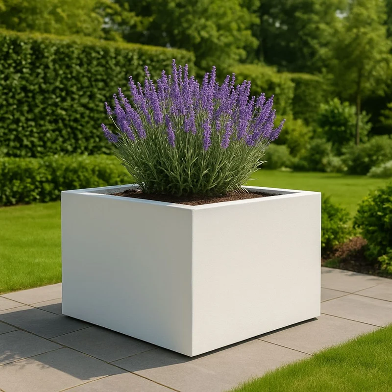 GARDRA Jardinière en polyester blanche pur 120x120x60 cm RAL 9010