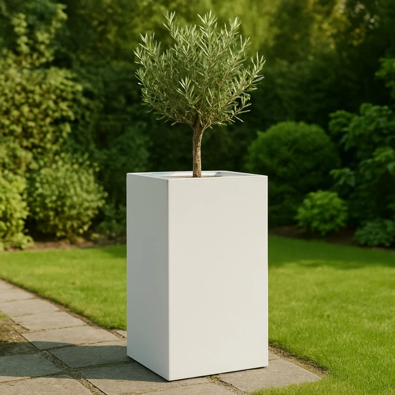 GARDRA Jardinière en polyester blanche pur 50x50x120 cm RAL 9010