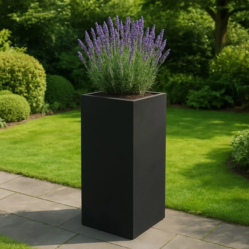 GARDRA Jardinière en polyester noire de jais 50x50x100 cm RAL 9005
