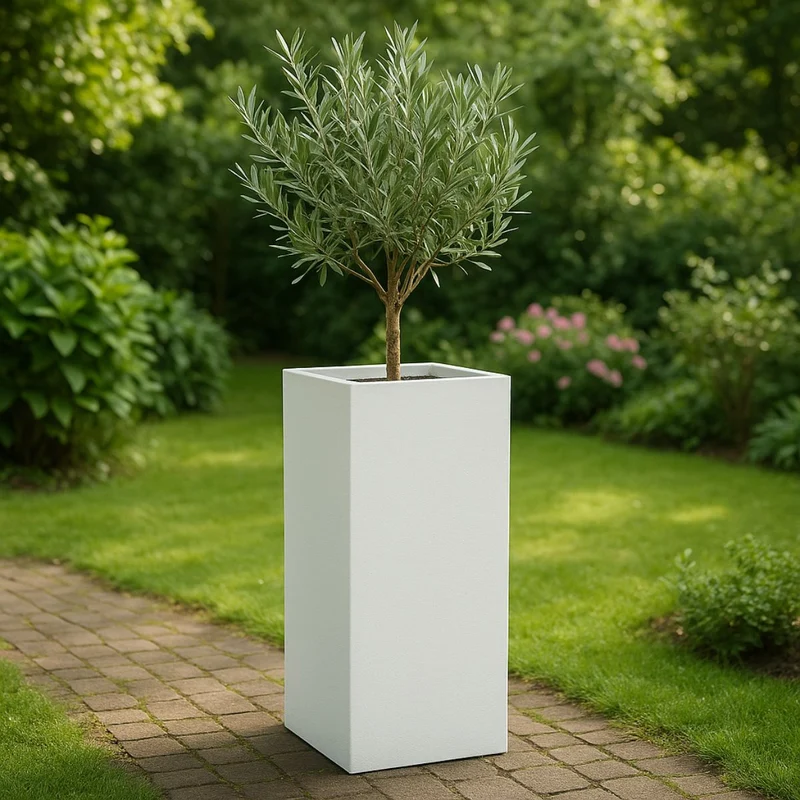 GARDRA Jardinière en polyester blanche pur 40x40x120 cm RAL 9010