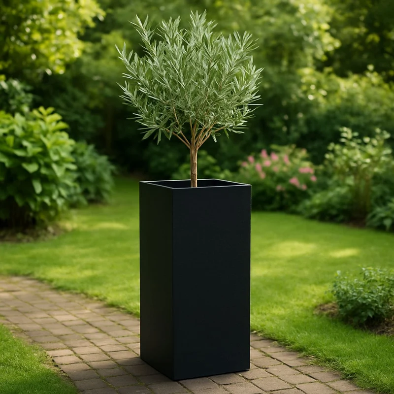 GARDRA Jardinière en polyester noire de jais 40x40x120 cm RAL 9005
