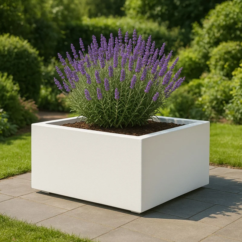 GARDRA Jardinière en polyester blanche pur 120x120x40 cm RAL 9010