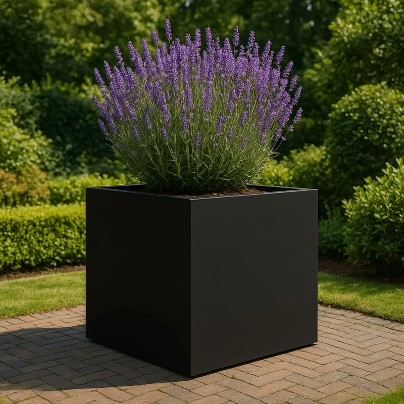 GARDRA Jardinière en polyester noire de jais 140x140x140 cm RAL 9005