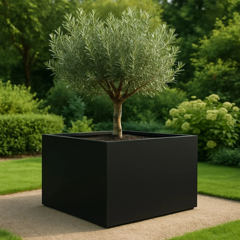 GARDRA Jardinière en polyester noire de jais 140x140x80 cm RAL 9005
