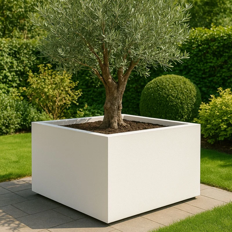 GARDRA Jardinière en polyester blanche pur 140x140x60 cm RAL 9010