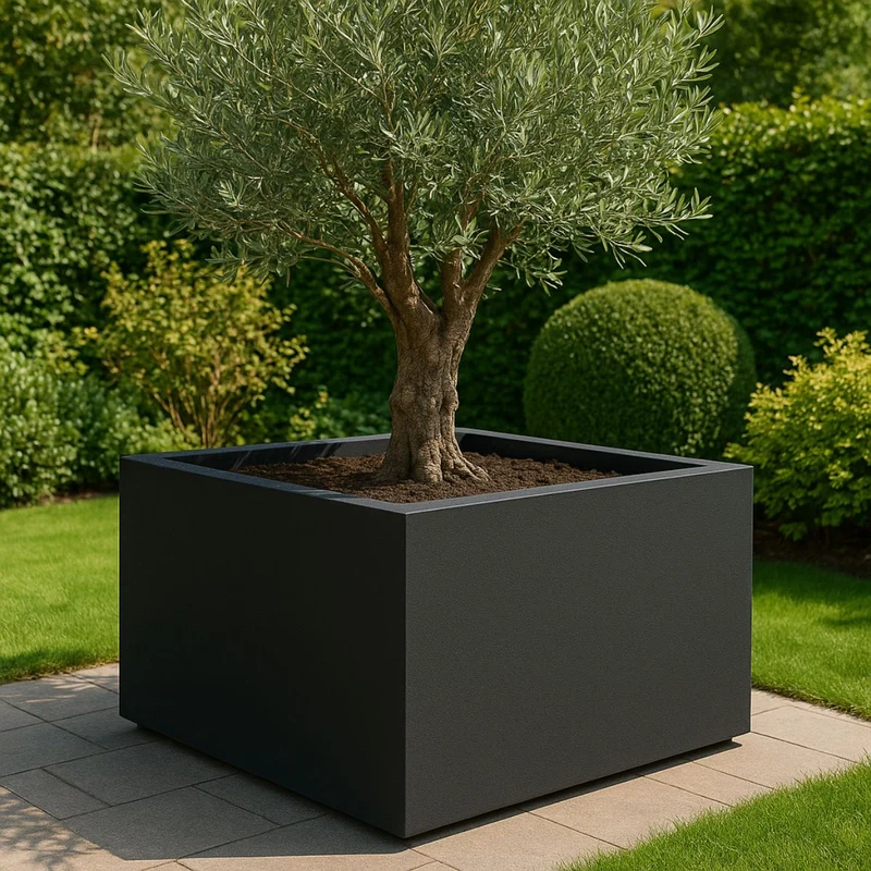 GARDRA Jardinière en polyester noire de jais 140x140x60 cm RAL 9005