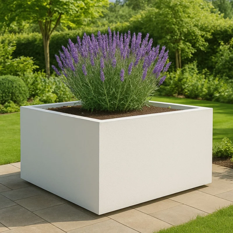 GARDRA Jardinière en polyester blanche pur 160x160x80 cm RAL 9010