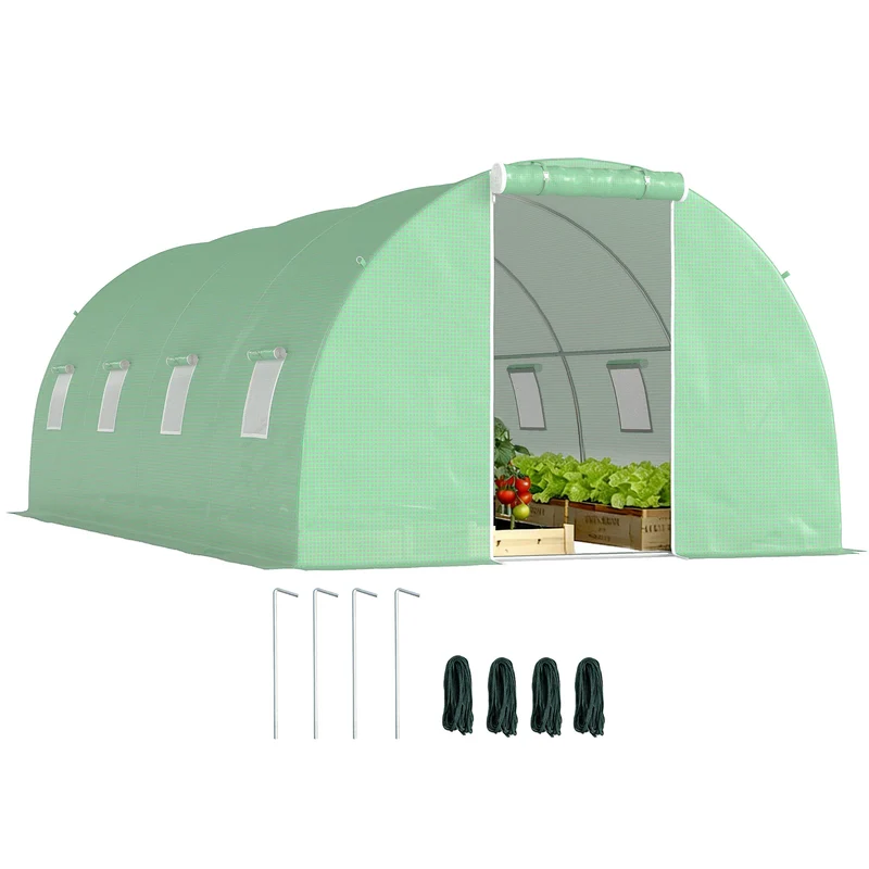 Serre Tunnel de Jardin 18 m² (6 × 3 × 2 m) – 8 Fenêtres, Porte Zippée, Acier Galvanisé & Bâche PE Anti-UV