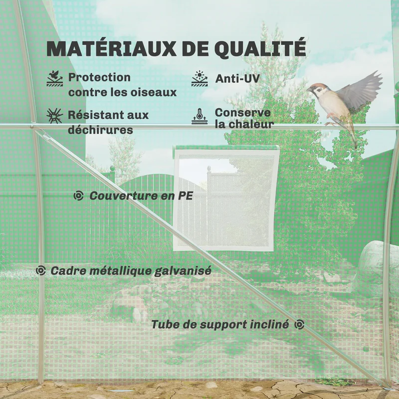 Serre Tunnel de Jardin 18 m² (6 × 3 × 2 m) – 8 Fenêtres, Porte Zippée, Acier Galvanisé & Bâche PE Anti-UV