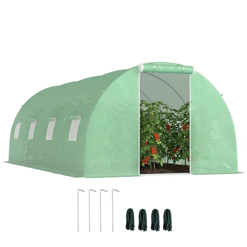 Serre Tunnel de Jardin 18 m² (6 × 3 × 2 m) – 8 Fenêtres, Porte Zippée, Acier Galvanisé & Bâche PE Anti-UV