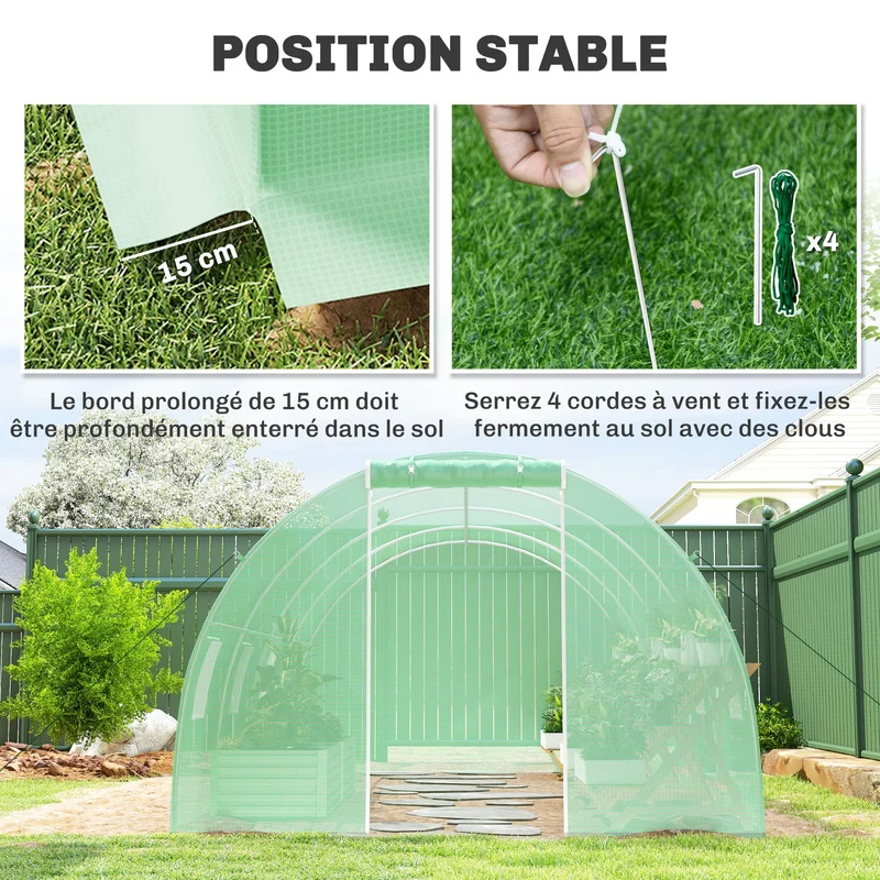 Serre Tunnel de Jardin 18 m² (6 × 3 × 2 m) – 8 Fenêtres, Porte Zippée, Acier Galvanisé & Bâche PE Anti-UV