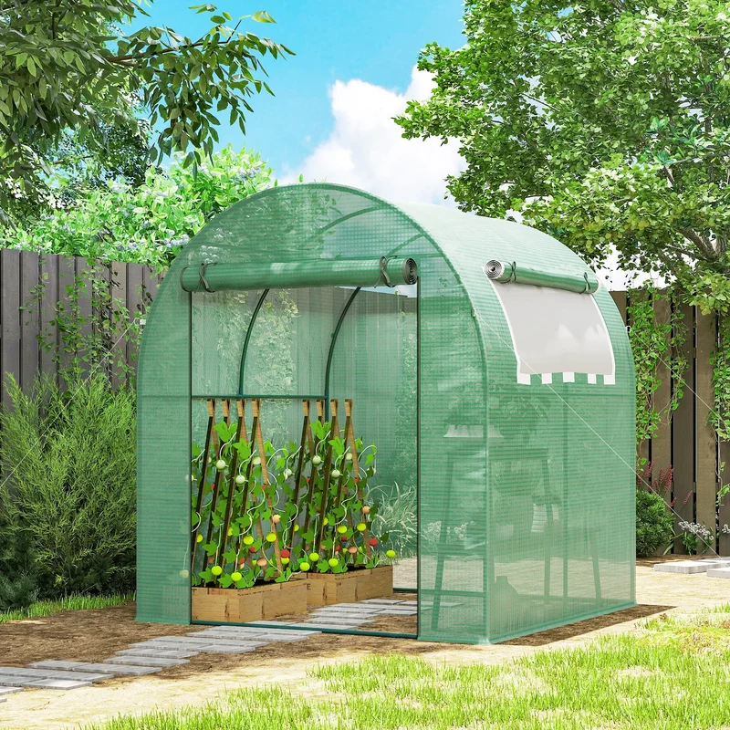 Serre de Jardin Tunnel 180 x 180 x 200 cm – Acier ; Bâche PE, Porte et Fenêtre Enroulables