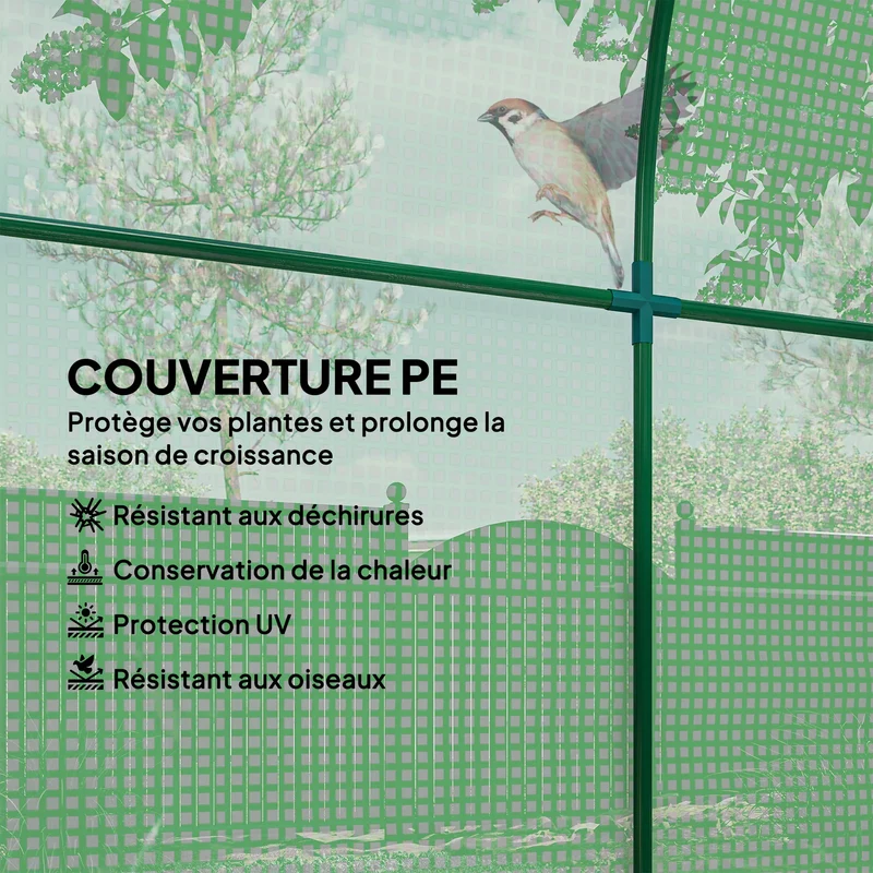 Serre de Jardin Tunnel 180 x 180 x 200 cm – Acier ; Bâche PE, Porte et Fenêtre Enroulables