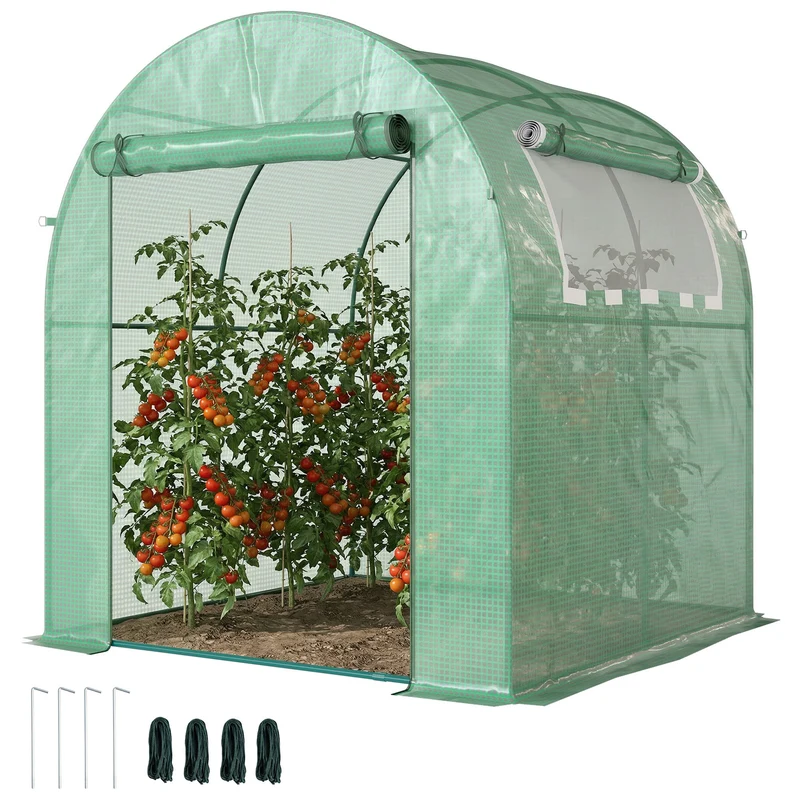 Serre de Jardin Tunnel 180 x 180 x 200 cm – Acier ; Bâche PE, Porte et Fenêtre Enroulables