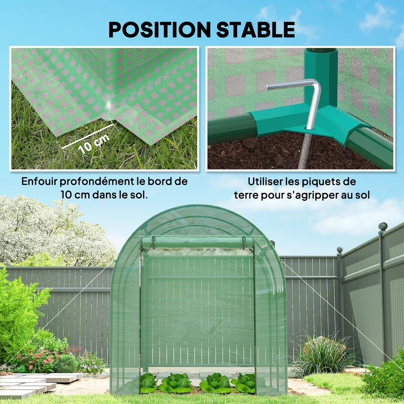 Serre de Jardin Tunnel 180 x 180 x 200 cm – Acier ; Bâche PE, Porte et Fenêtre Enroulables