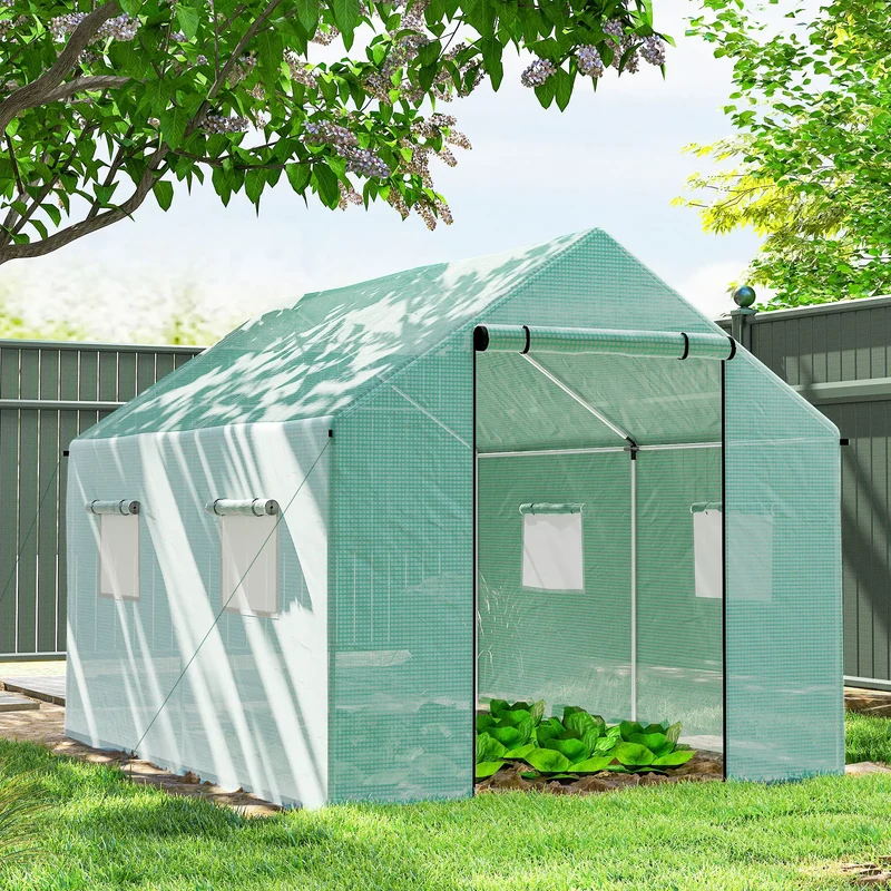 Serre de Jardin Tunnel 6 m² (2 × 3 m) — Bâche PE Anti-UV, 4 Fenêtres, Porte Enroulable, Armature Acier Galvanisé