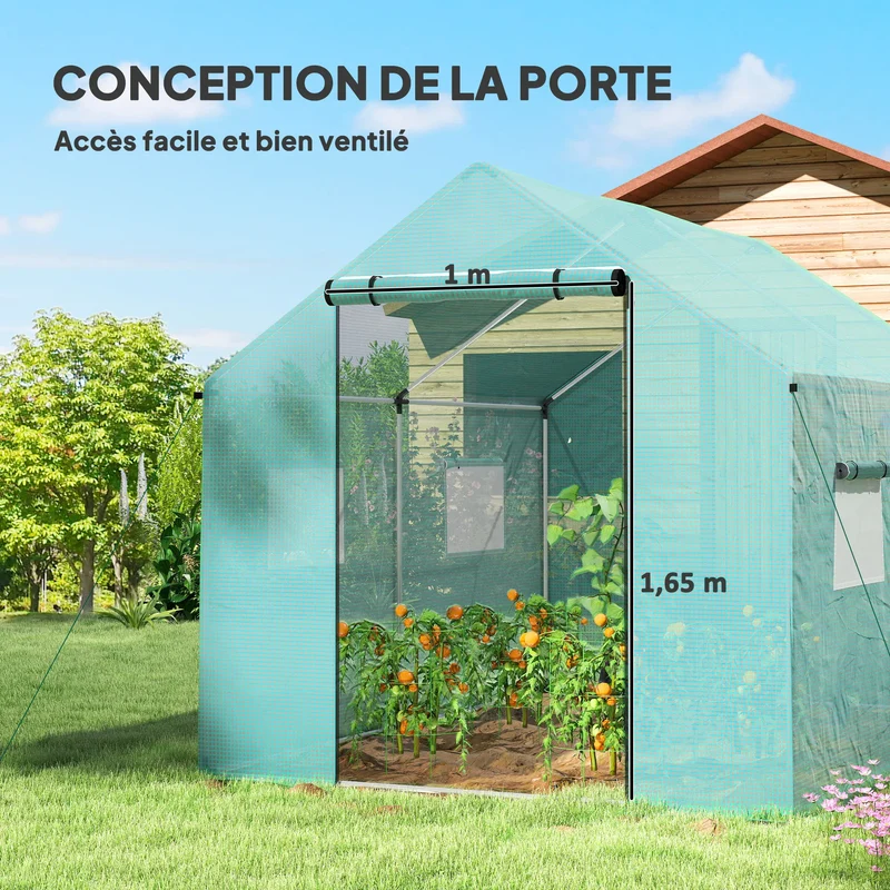 Serre de Jardin Tunnel 6 m² (2 × 3 m) — Bâche PE Anti-UV, 4 Fenêtres, Porte Enroulable, Armature Acier Galvanisé