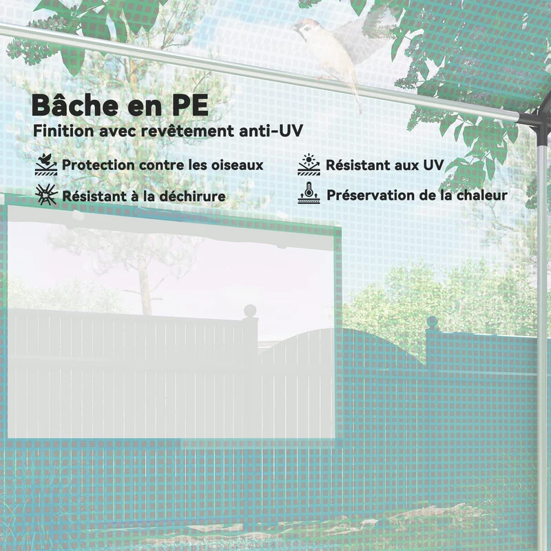 Serre de Jardin Tunnel 6 m² (2 × 3 m) — Bâche PE Anti-UV, 4 Fenêtres, Porte Enroulable, Armature Acier Galvanisé