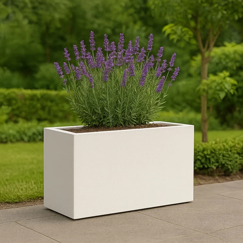 GARDRA Jardinière en polyester blanche pur 100x30x50 cm RAL 9010