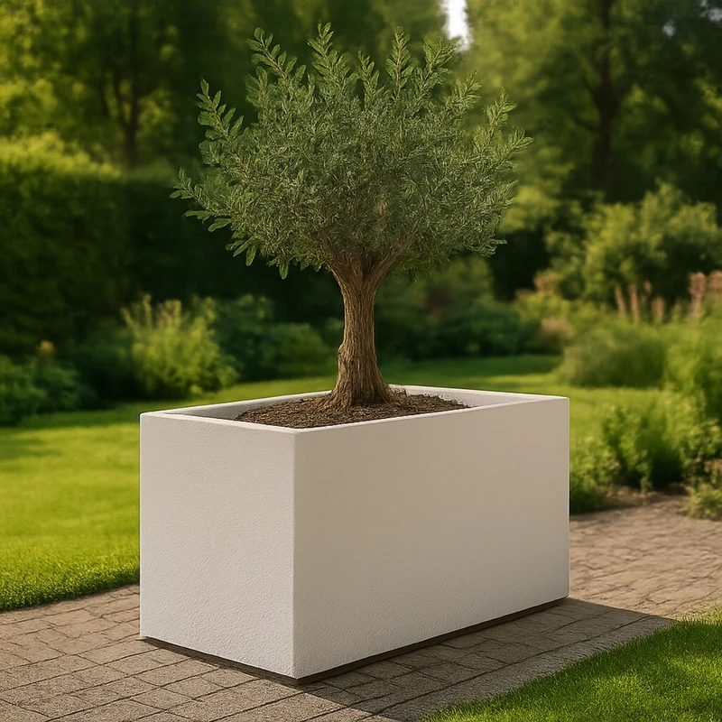 GARDRA Jardinière en polyester blanche pur 100x40x40 cm RAL 9010