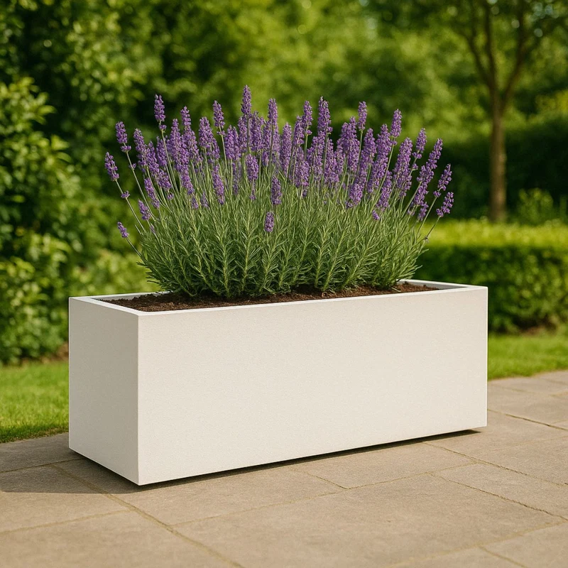 GARDRA Jardinière en polyester blanche pur 158x45x52.5 cm RAL 9010