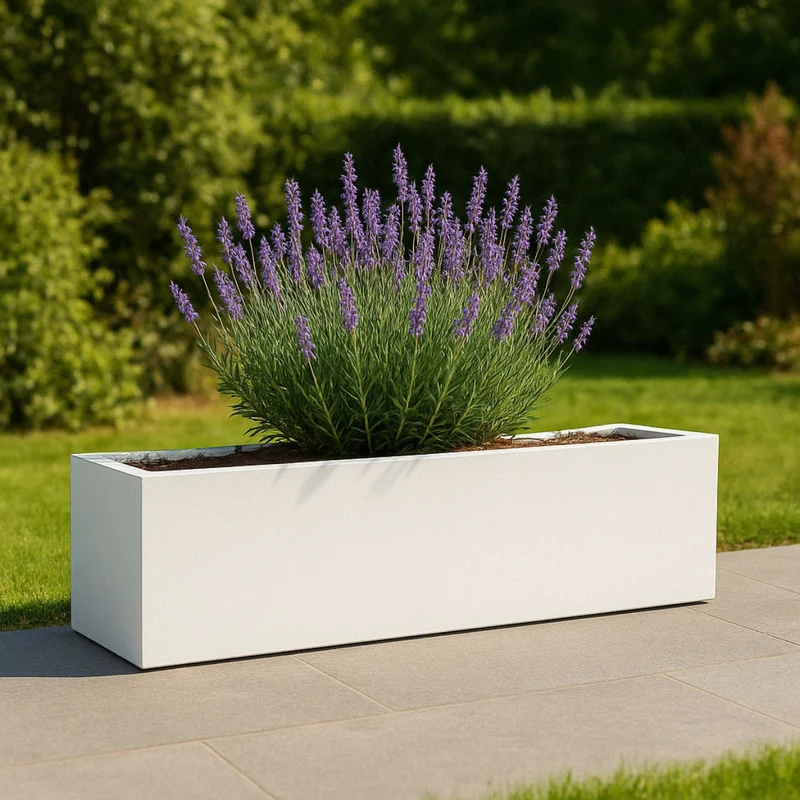 GARDRA Jardinière en polyester blanche pur 190x40x40 cm RAL 9010