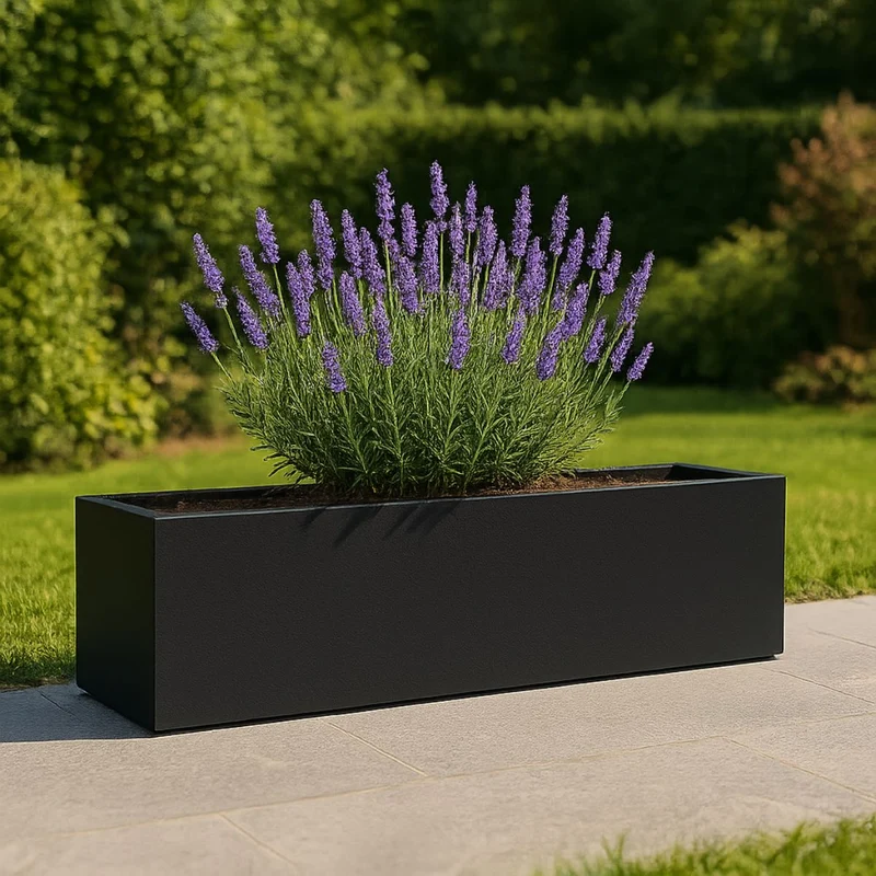 GARDRA Jardinière en polyester noire de jais 190x40x40 cm RAL 9005