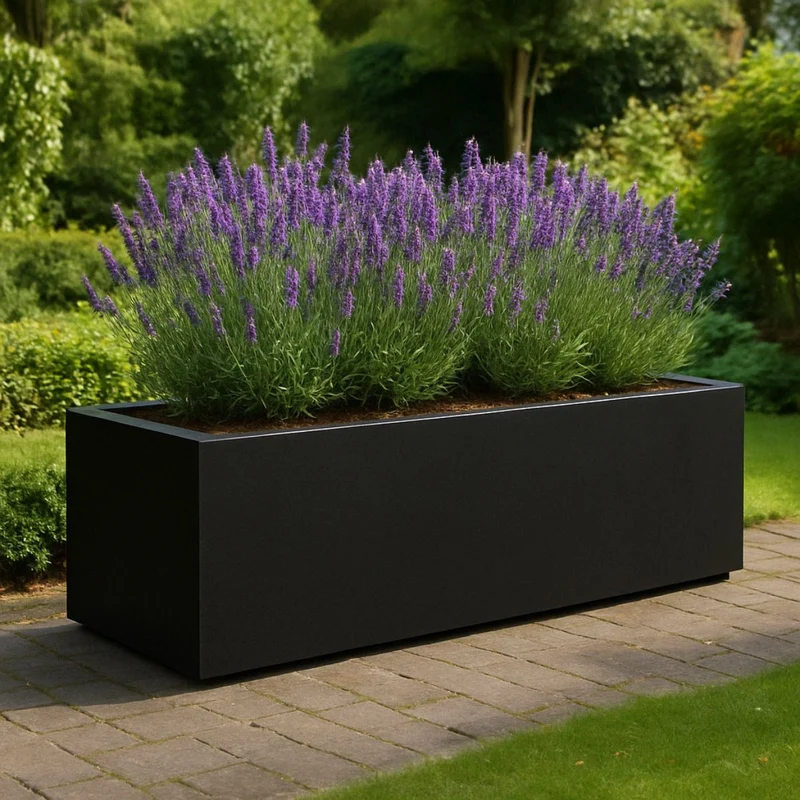 GARDRA Jardinière en polyester noire de jais 200x60x60 cm RAL 9005