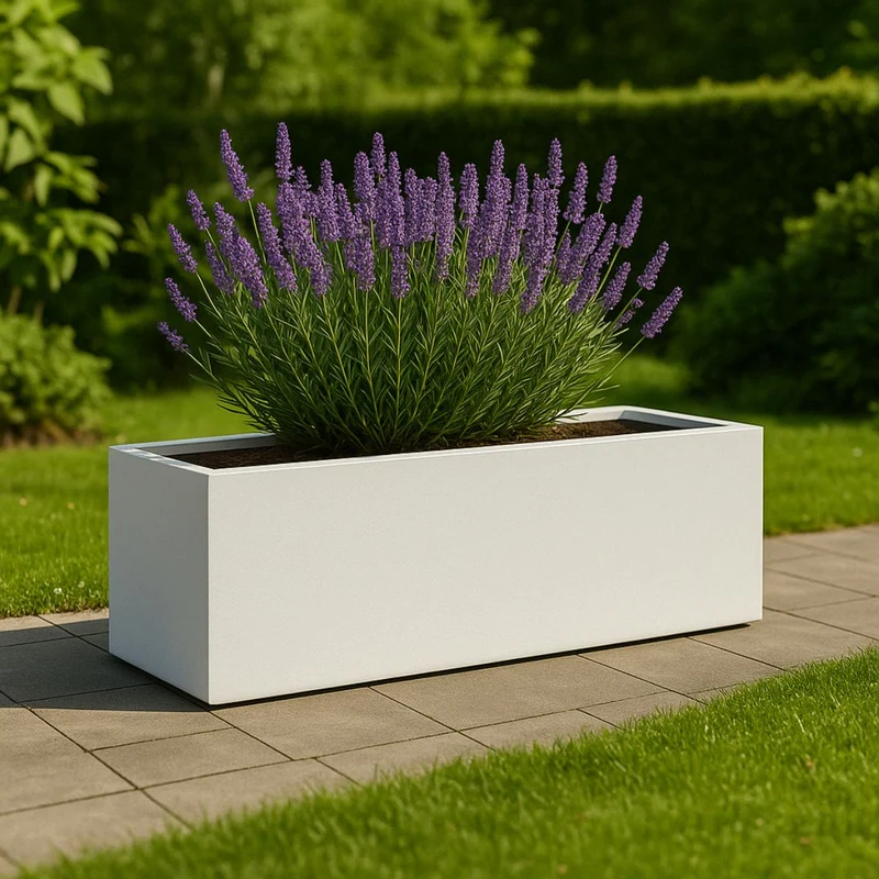 GARDRA Jardinière en polyester blanche pur 170x40x40 cm RAL 9010