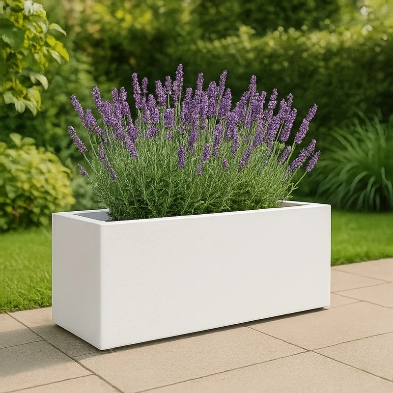 GARDRA Jardinière en polyester blanche pur 120x30x40 cm RAL 9010