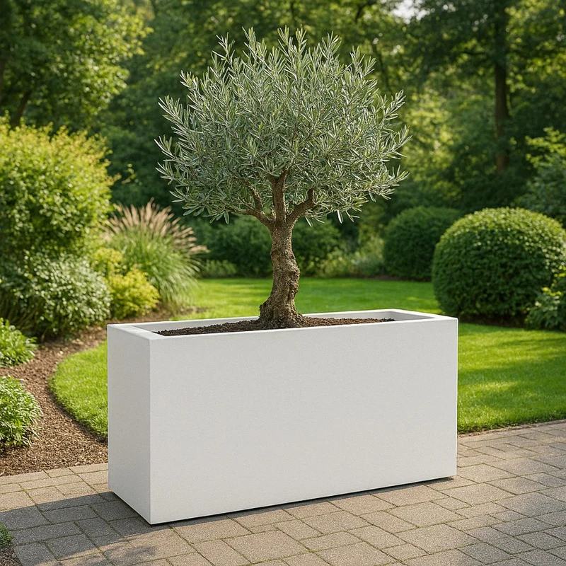 GARDRA Jardinière en polyester blanche pur 150x25x80 cm RAL 9010