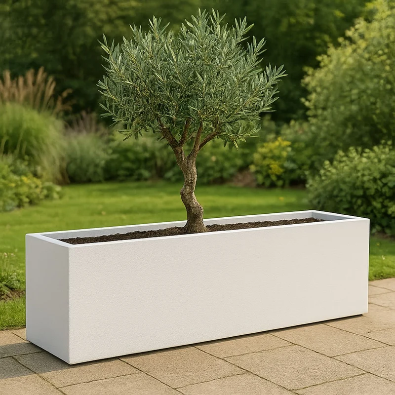GARDRA Jardinière en polyester blanche pur 150x40x40 cm RAL 9010